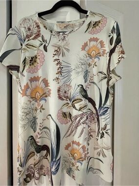 Ted Baker Ivory Short Sleeve Floral & Bird Print Top